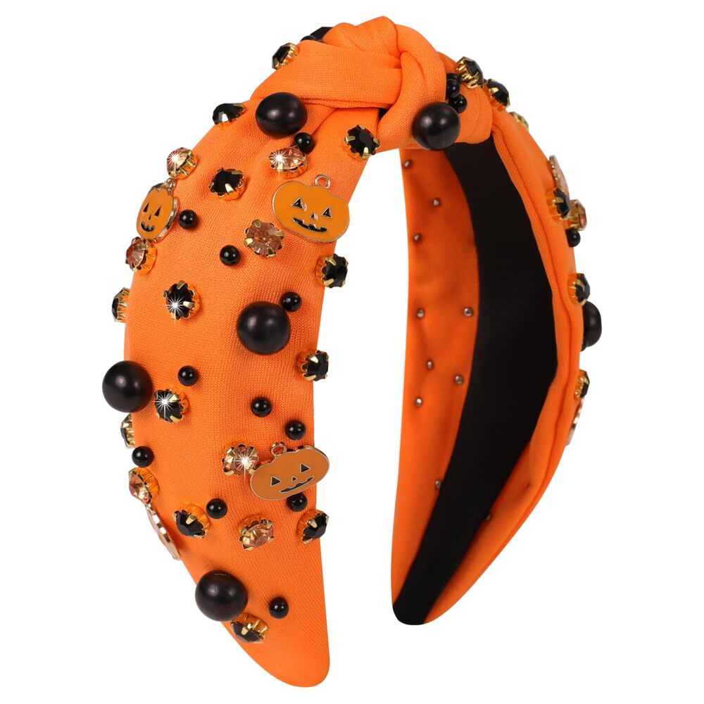 2769 Halloween Pearl Knotted Headbands Sparkly Beaded Crystal Embellished